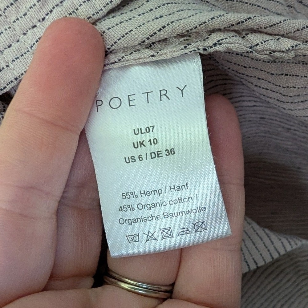 Poetry Hemp Organic Cotton Pinstripe Tunic Top Gray‎ White US 6 UK 10 UL07 - Picture 12 of 12